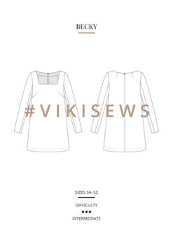 Vikisews Becky Dress PDF (Intermediate) -CELOVE Clothing Shop Becky line drawing 14133.1674645956