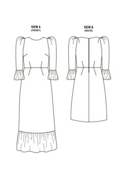 Fabric Godmother Peony Dress PDF (Intermediate) -CELOVE Clothing Shop FABRIC GODMOTHER PEONY LINE DRAWING UPDATED F B 01 17182.1687955237