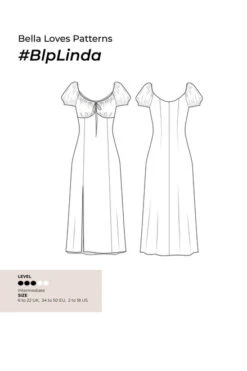 Bella Loves Linda Dress HEIGHT 5'3" PDF (Intermediate) -CELOVE Clothing Shop Linda tech drawing 19884.1667987681