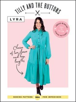 Tilly And The Buttons Lyra Dress SIZES 6-34 (Intermediate) -CELOVE Clothing Shop Lyra front cover 65857.1679504162
