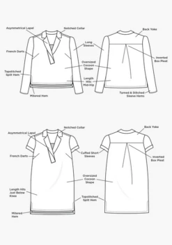 Grainline Studio Augusta Shirt & Dress BUST 40" - 56" (Intermediate) -CELOVE Clothing Shop image 52766.1598971860